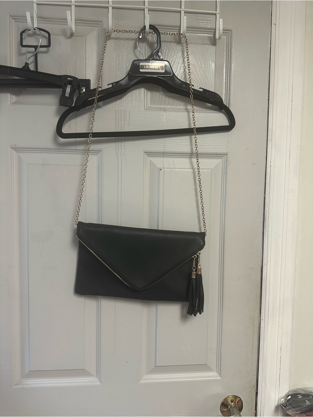 Amazon Black Envelope Clutch with Gold Chain and Tassel